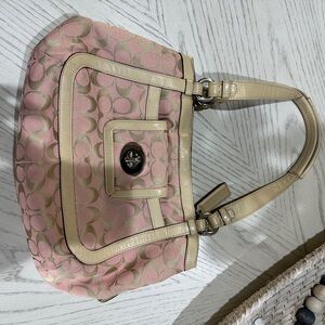 Coach Pink and Tan Signature Tote Bag